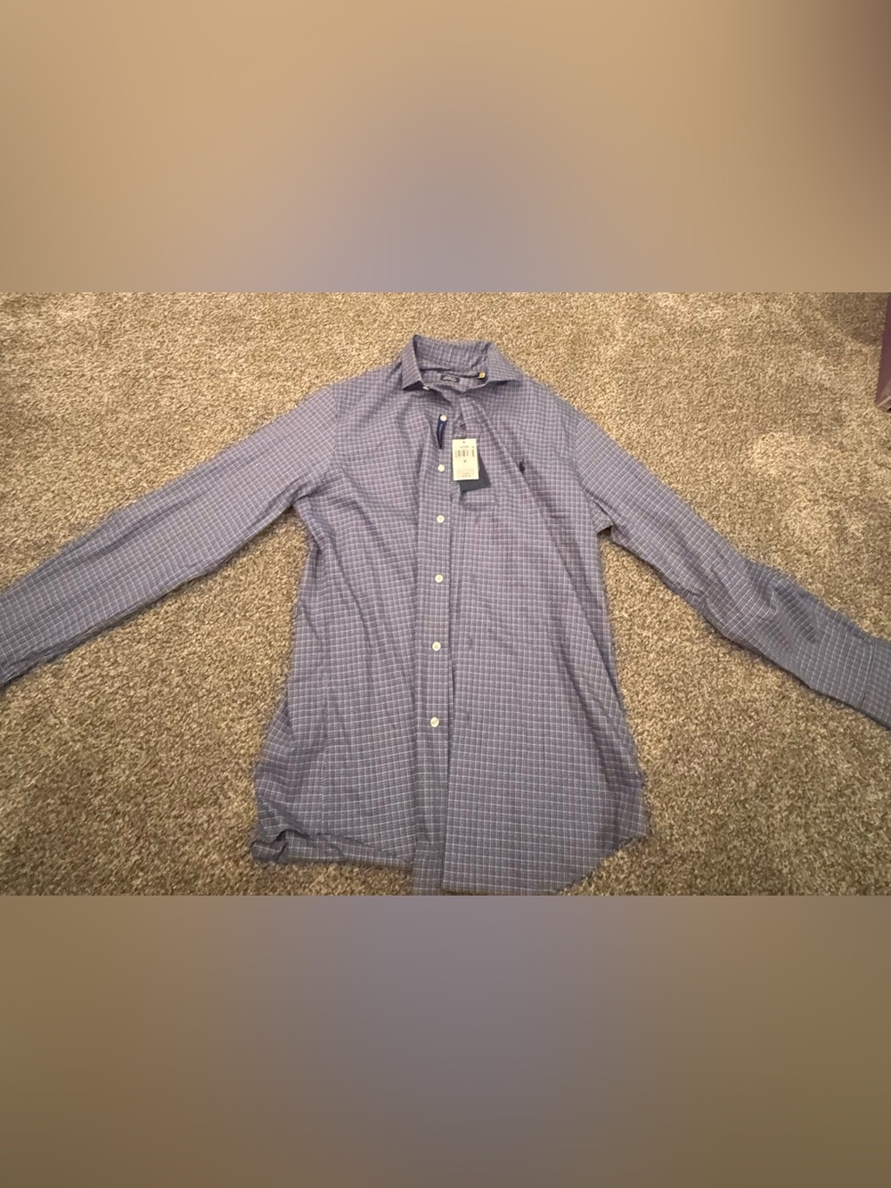 Ralph Lauren Men's Button-Down Shirt Medium, Blue and White Checked Plaid NWT